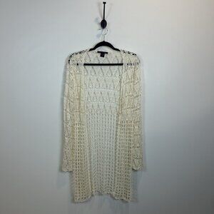 Bette Sung Womens Large VTG‎ 90s Y2K Crochet Knit Long Cardigan Festival Boho